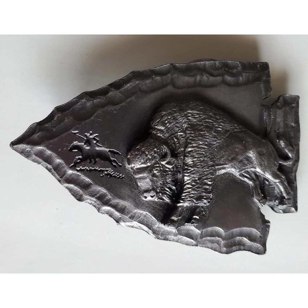 Vtg Siskiyou Collectible Buffalo Arrowhead Belt Buckle Y-80 1988 Oregon USA